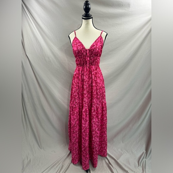 Boho Floral V-Neck Dress With Ruffle Wide Hem Pink - Picture 6 of 9